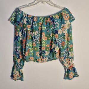 NWT Andree By Unit W S Floral Top Off Shoulder Peasant Blouse Long Sleeve Boho